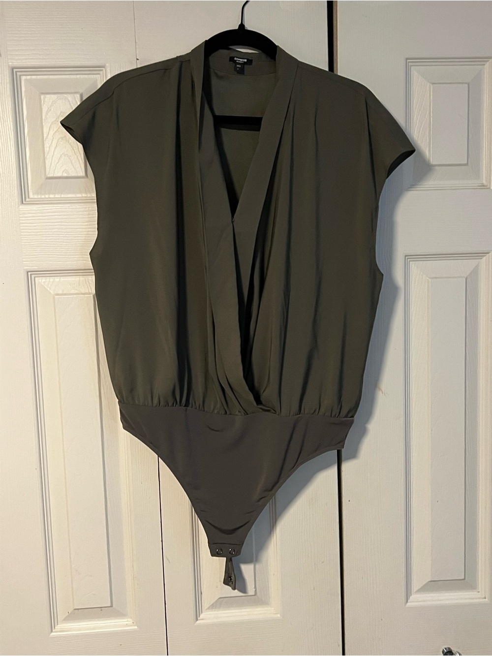 Express Olive Green Draped V-Neck Bodysuit